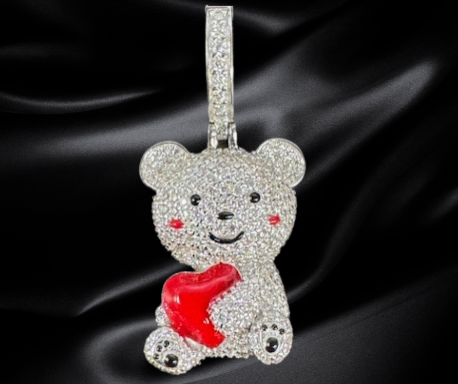 Sterling Silver Teddy Bear Charm with 1.35 CTW VVS Moissanites