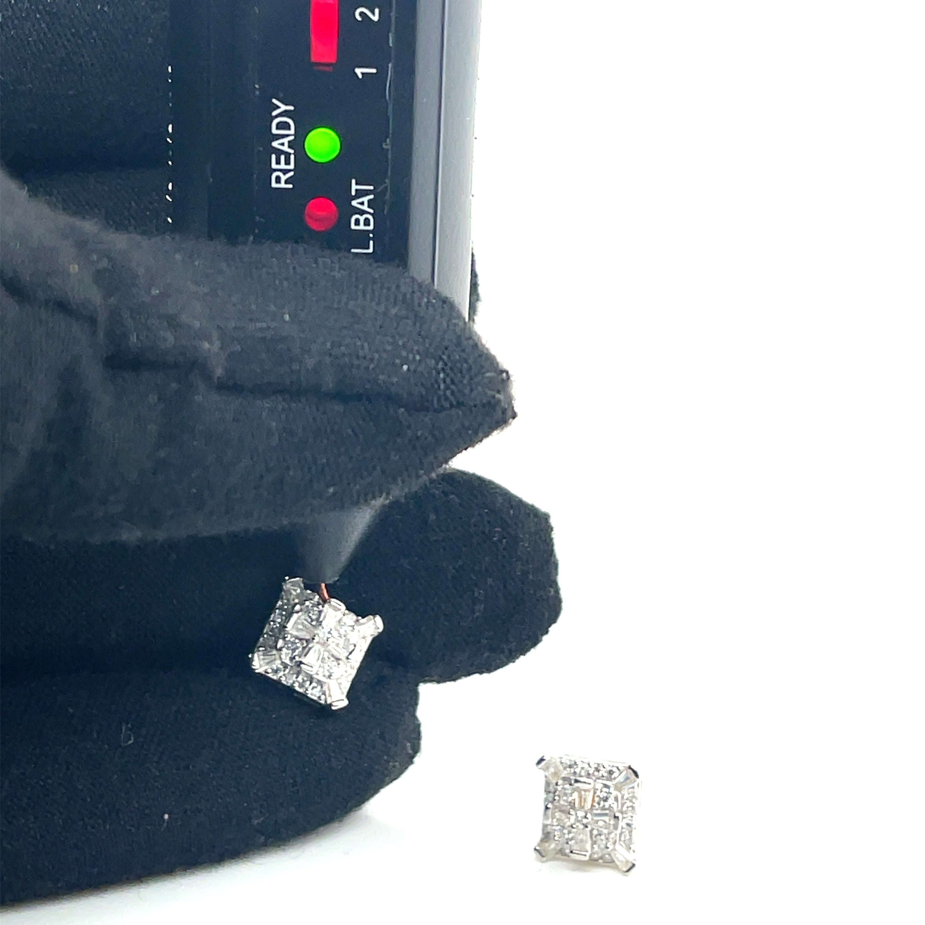 Square Silver and Moissanite Stud Earrings