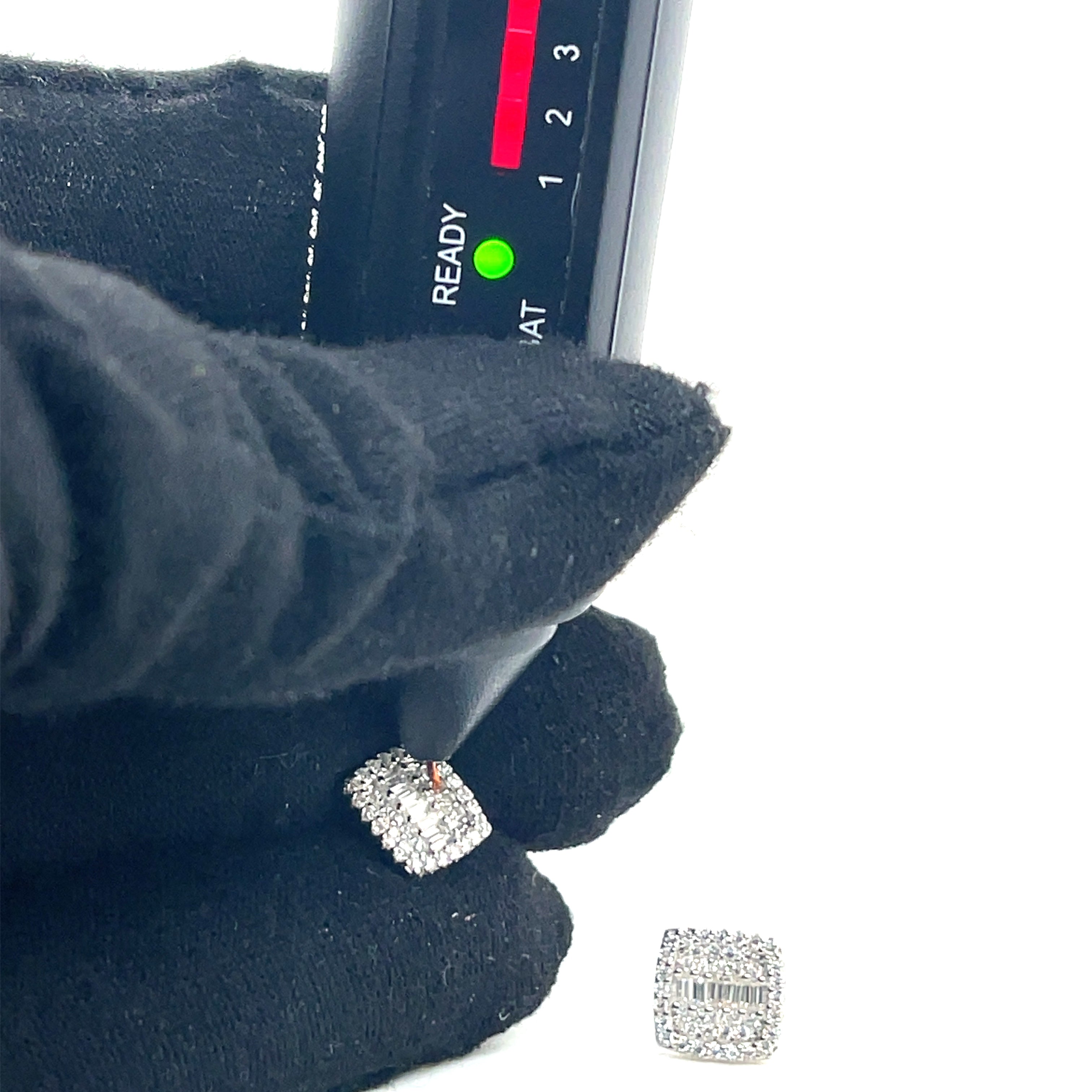 Square Silver and Moissanite Stud Earrings