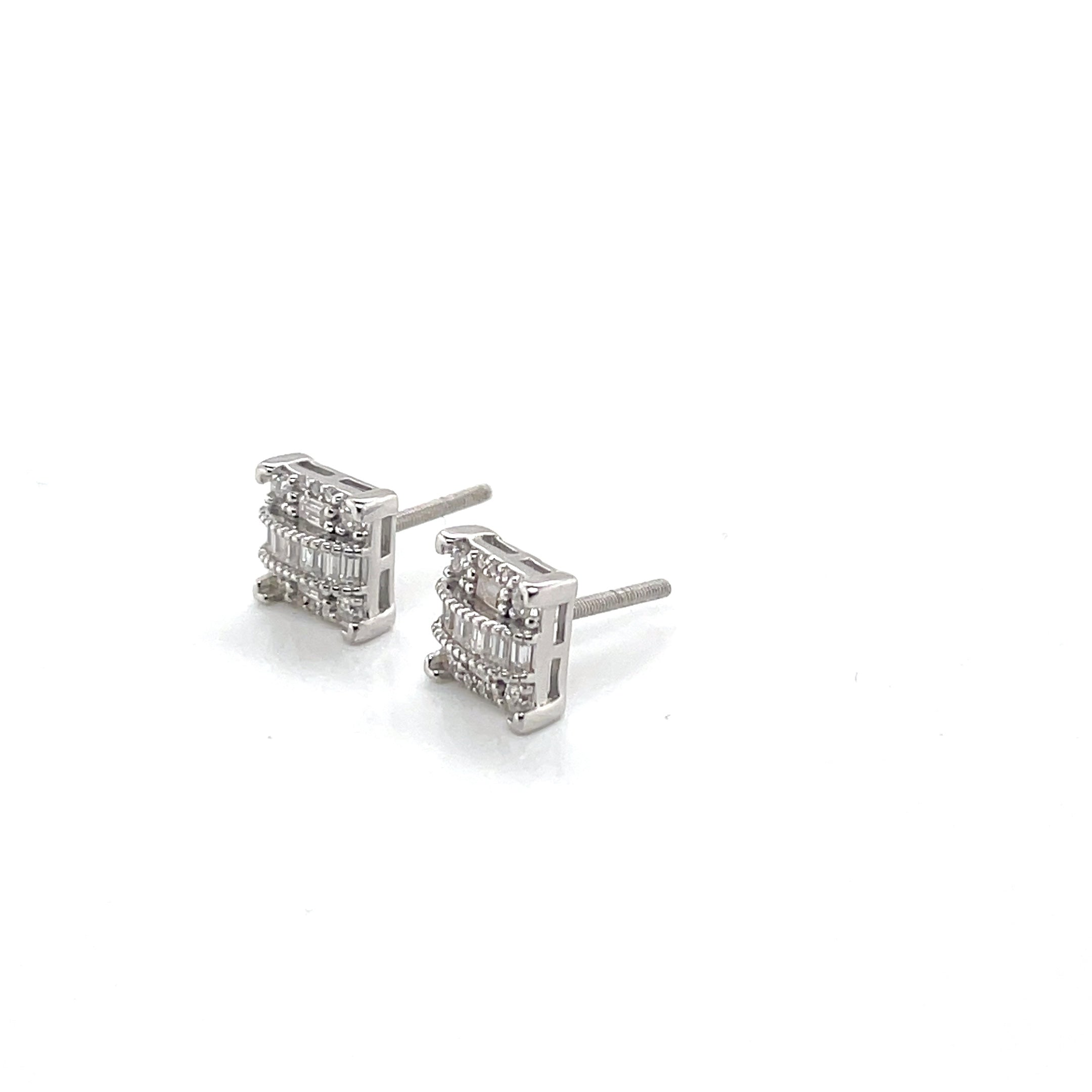 Square Silver and Moissanite Stud Earrings