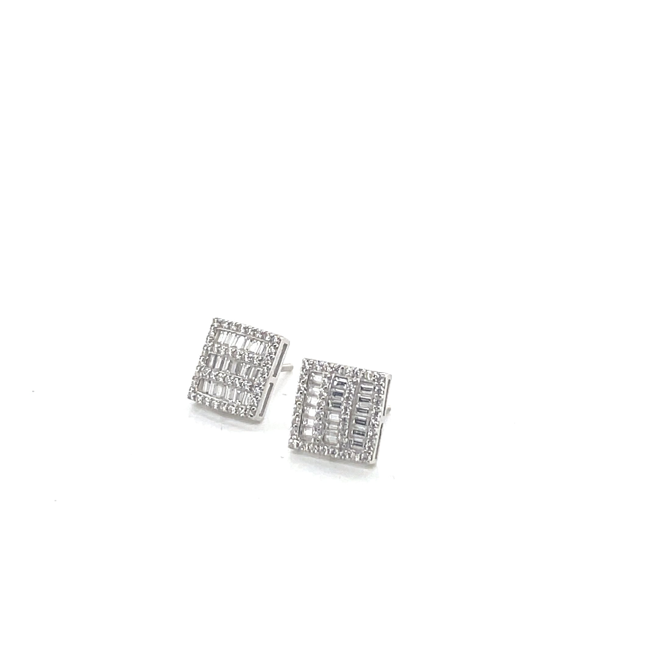 Square Silver and Moissanite Stud Earrings