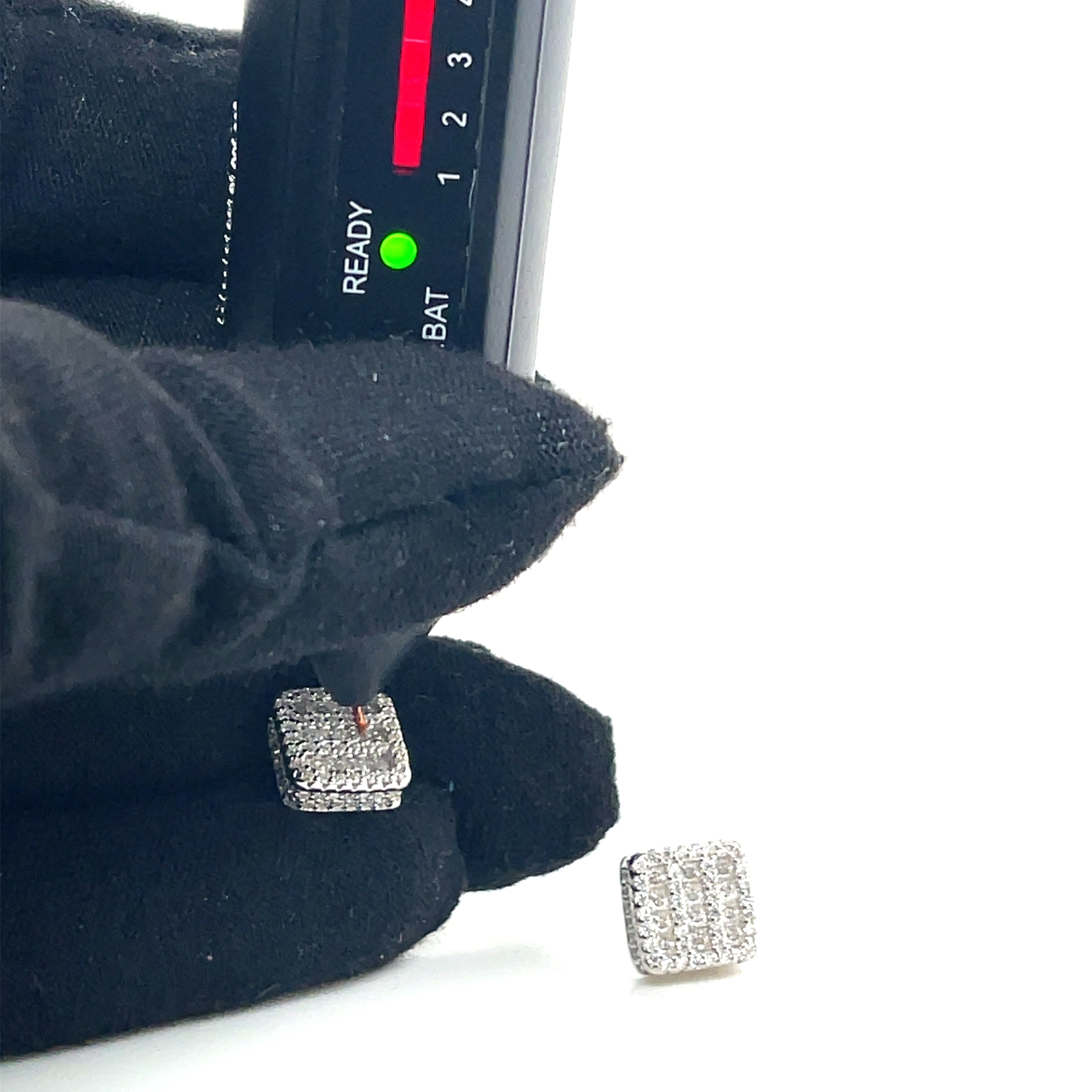 Square Silver and Moissanite Stud Earrings