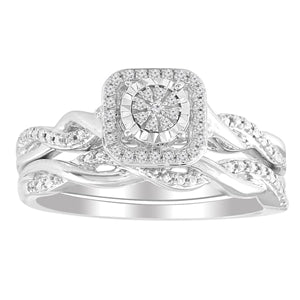LADIES BRIDAL RING SET 1/10 CT ROUND DIAMOND 10K WHITE GOLD