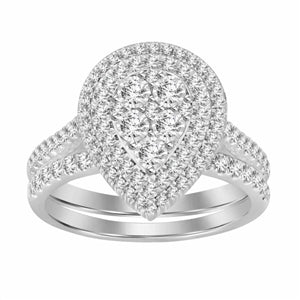 LADIES BRIDAL RING SET 3/4 CT ROUND DIAMOND 10K WHITE GOLD