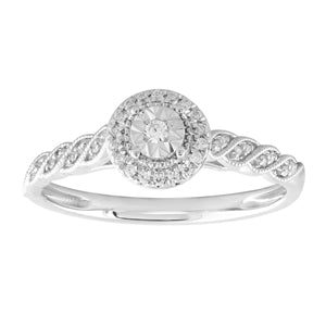 LADIES ENGAGEMENT RING 1/10 CT ROUND DIAMOND 10K WHITE GOLD