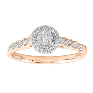 LADIES ENGAGEMENT RING 1/10 CT ROUND DIAMOND 10K ROSE GOLD