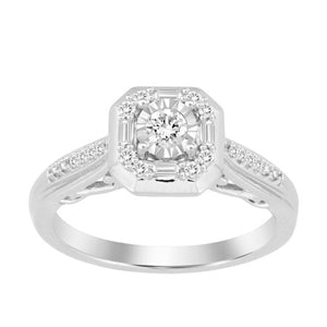 LADIES ENGAGEMENT RING 1/4 CT ROUND/BAGUETTE DIAMOND 10K WHITE GOLD