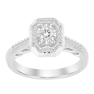 LADIES ENGAGEMENT RING 1/4 CT ROUND/BAGUETTE DIAMOND 10K WHITE GOLD