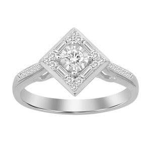 LADIES ENGAGEMENT RING 1/4 CT ROUND/BAGUETTE DIAMOND 10K WHITE GOLD