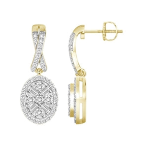 LADIES EARRING 1/3 CT ROUND/BAGUETTE  DIAMOND 10K YELLOW GOLD