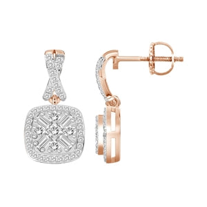 LADIES EARRING 1/3 CT ROUND/BAGUETTE  DIAMOND 10K ROSE GOLD