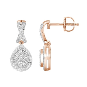 LADIES EARRING 1/3 CT ROUND/BAGUETTE  DIAMOND 10K ROSE GOLD