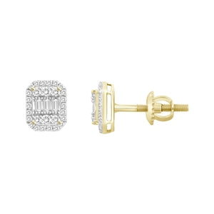 LADIES EARRING 1/4 CT ROUND/BAGUETTE  DIAMOND 10K YELLOW GOLD