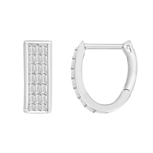 LADIES HOOPS 1/4 CT ROUND/BAGUETTE DIAMOND 10K WHITE GOLD