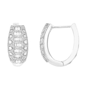LADIES HOOPS 1/4 CT ROUND/BAGUETTE DIAMOND 10K WHITE GOLD