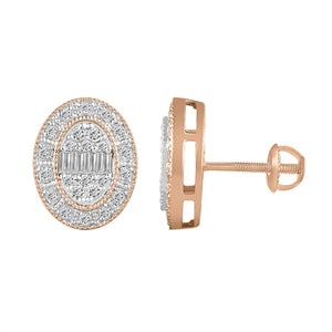 LADIES EARRING 1/2 CT ROUND/BAGUETTE DIAMOND 10K ROSE GOLD