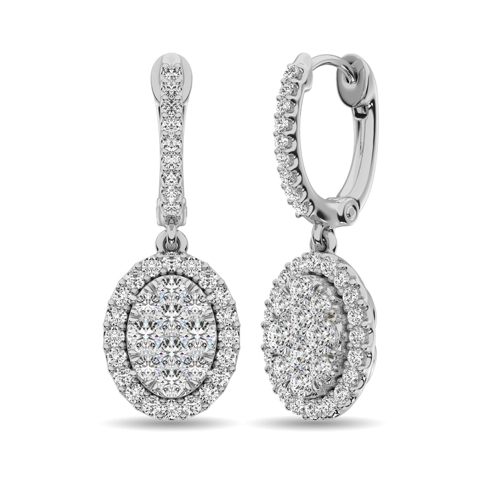 14K White Gold 3/4 Ctw Diamond Drop Earrings