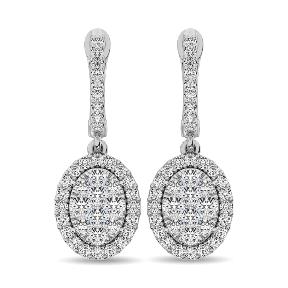 14K White Gold 3/4 Ctw Diamond Drop Earrings