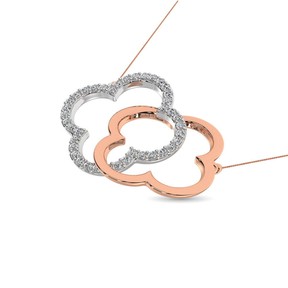 Diamond 1/6 ct tw Symatrical Flower Necklace in 10K Rose and White Gold