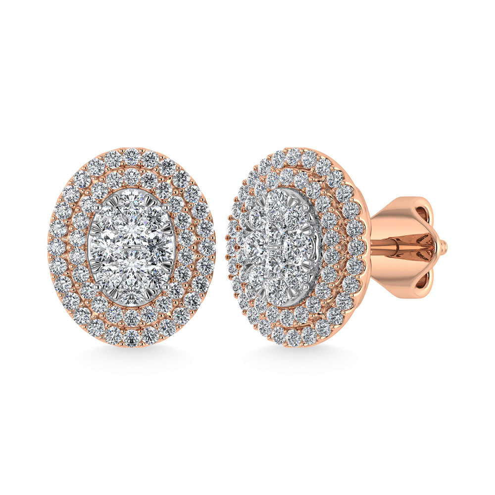 Diamond 7/8 Ct.Tw. Oval Shape Cluster Earrings in 10K Rose Gold