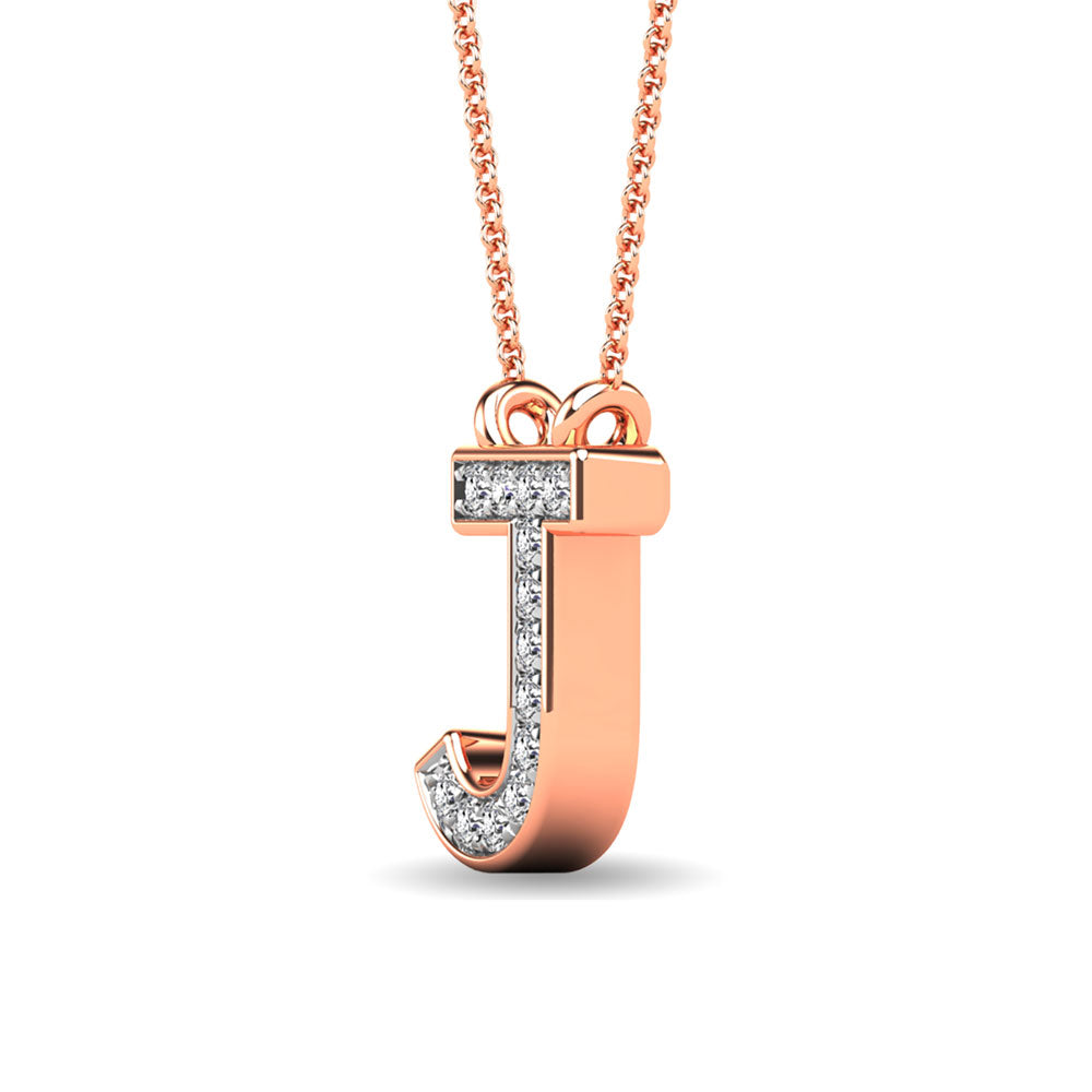 Diamond 1/20 Ct.Tw. Letter J Pendant in 10K Rose Gold""