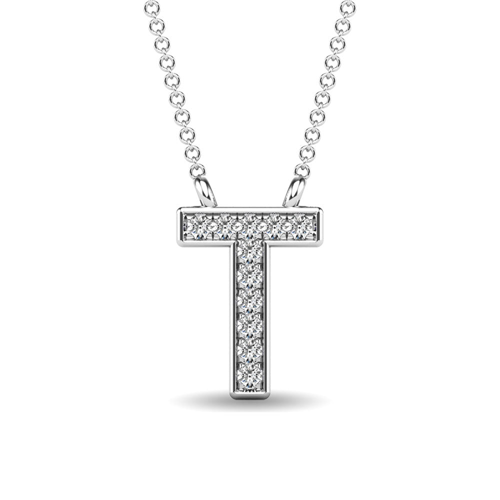 Diamond 1/20 Ct.Tw. Letter T Pendant in 10K White Gold""