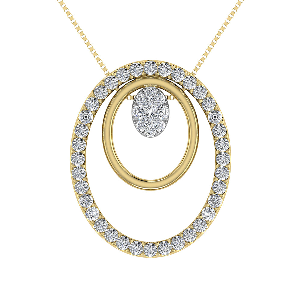14K Yellow Gold 1/2 Ct.Tw. Round Diamond Double Oval Shape Pendant