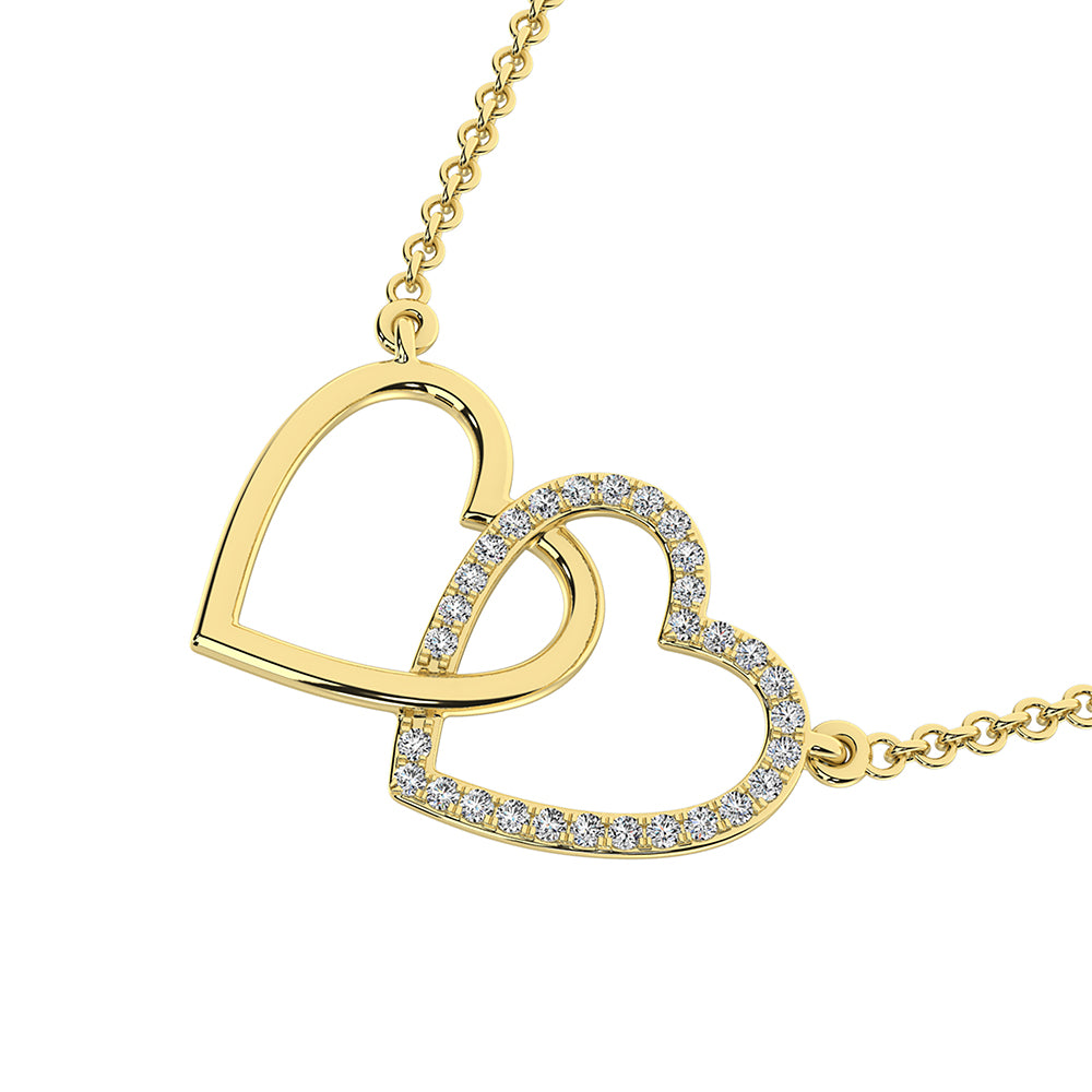 10K Yellow Gold 1/10 Ct.Tw. Diamond Interlinked Heart Necklace