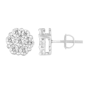 LADIES EARRING 1 CT ROUND DIAMOND 14K WHITE GOLD