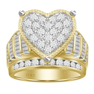 LADIES RING 2 CT ROUND/BAGUETTE DIAMOND 10K YELLOW GOLD