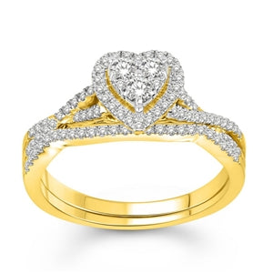 LADIES BRIDAL RING SET 1/2 CT ROUND DIAMOND 10K YELLOW GOLD