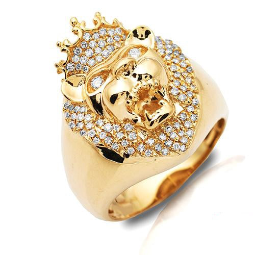 14KY 0.60CTW DIAMOND MENS RING - LION HEAD WITH C