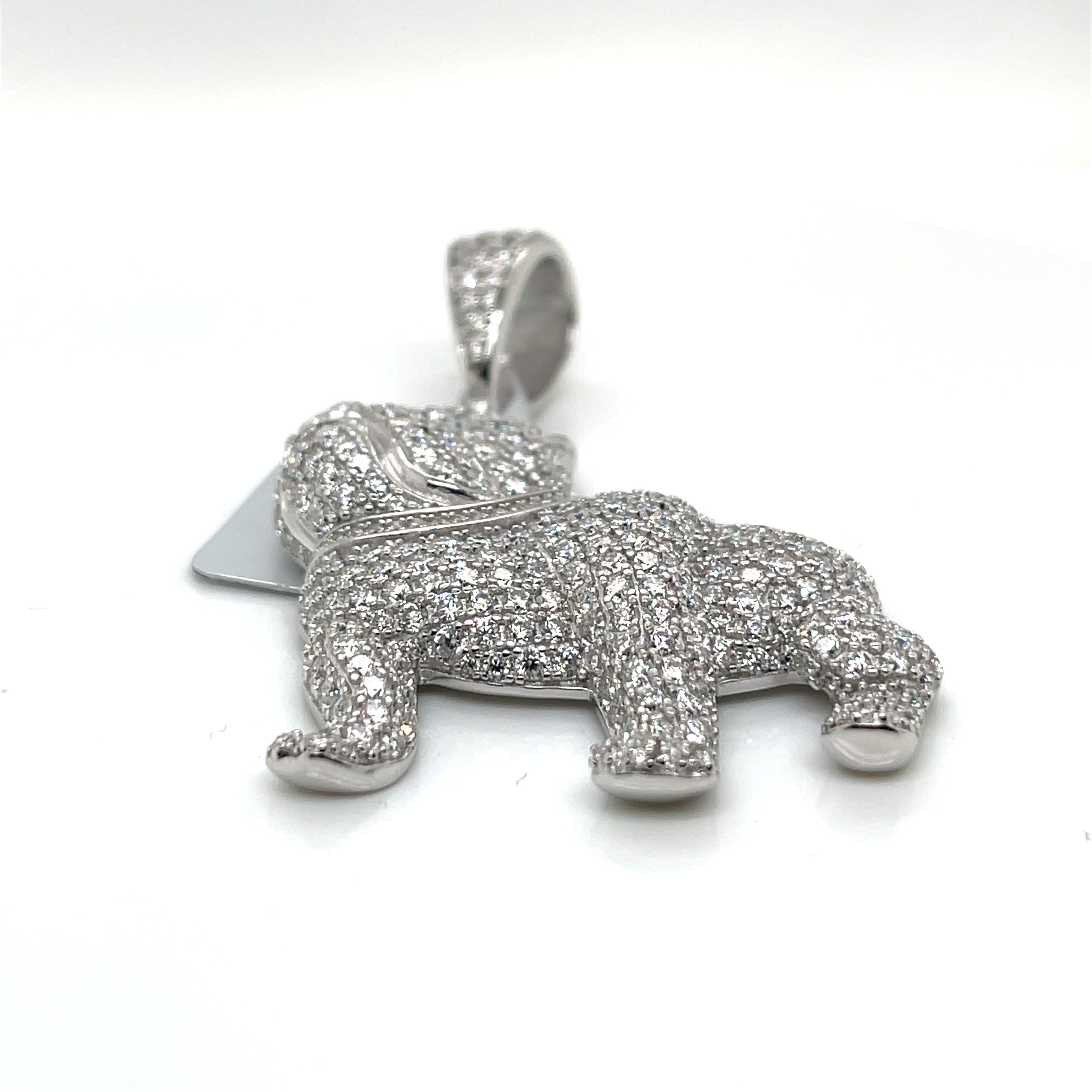 Silver Moissanite Bull Dog Pendant