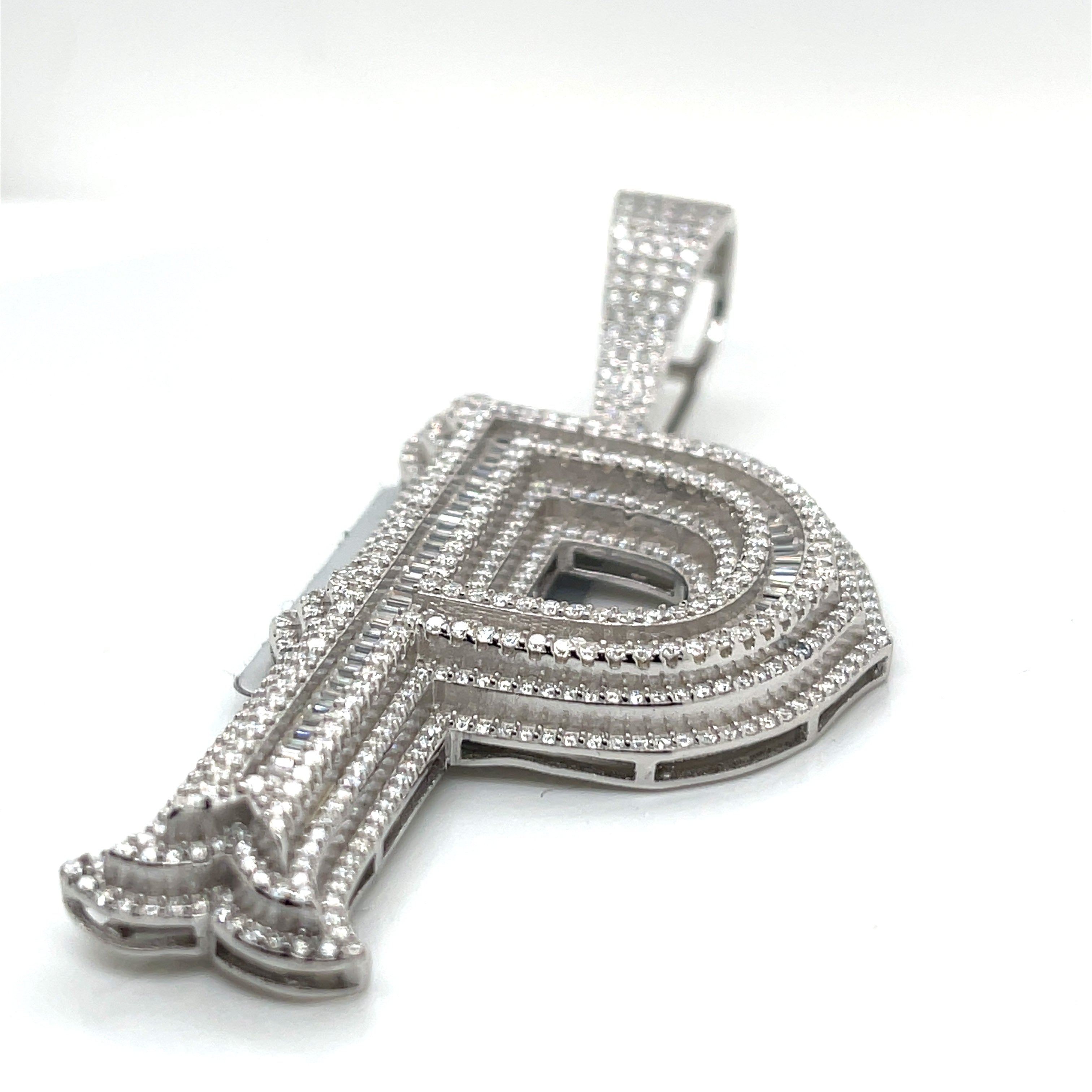 Silver Moissanite Letter "P" Pendant