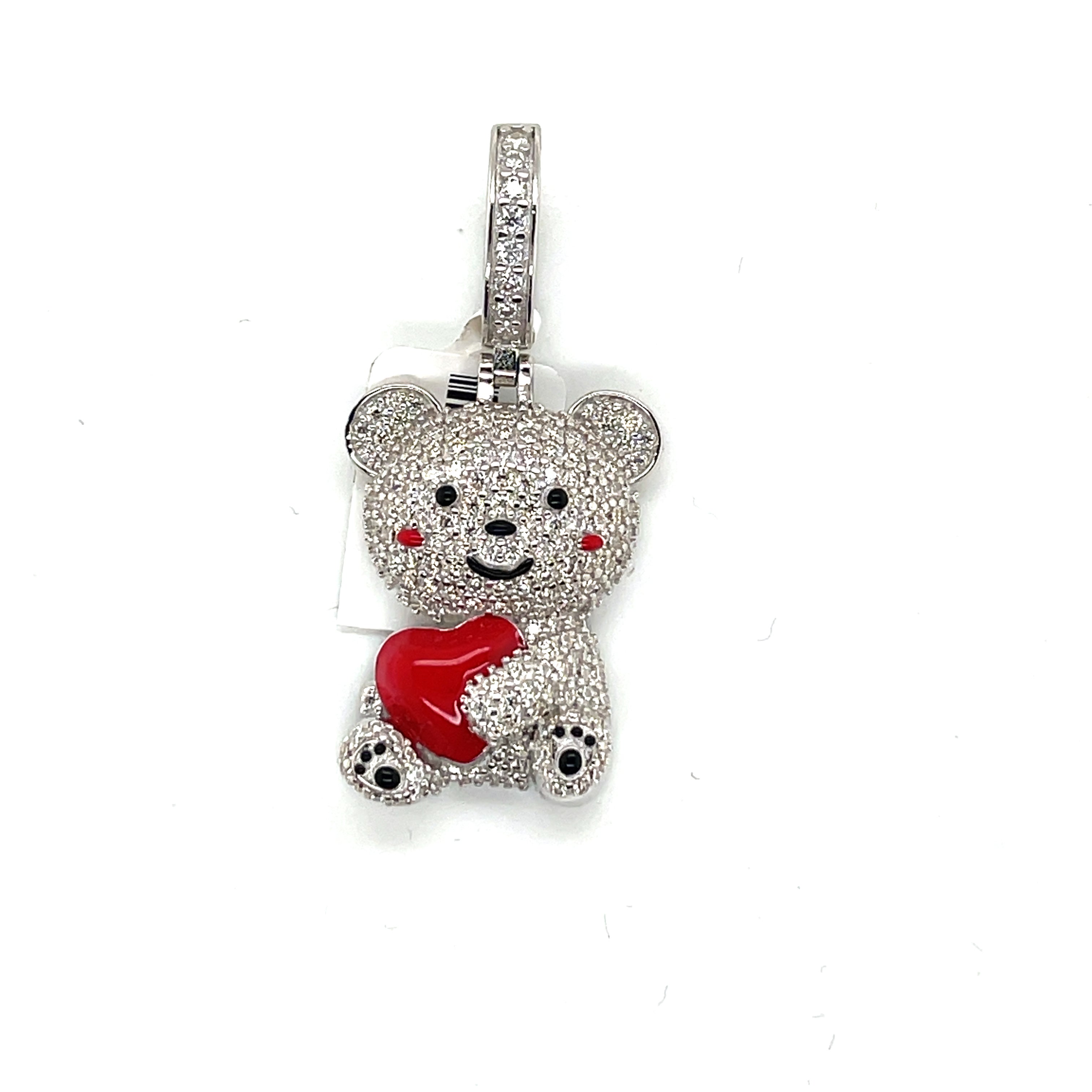 Silver Moissanite Teddy Bear Charm