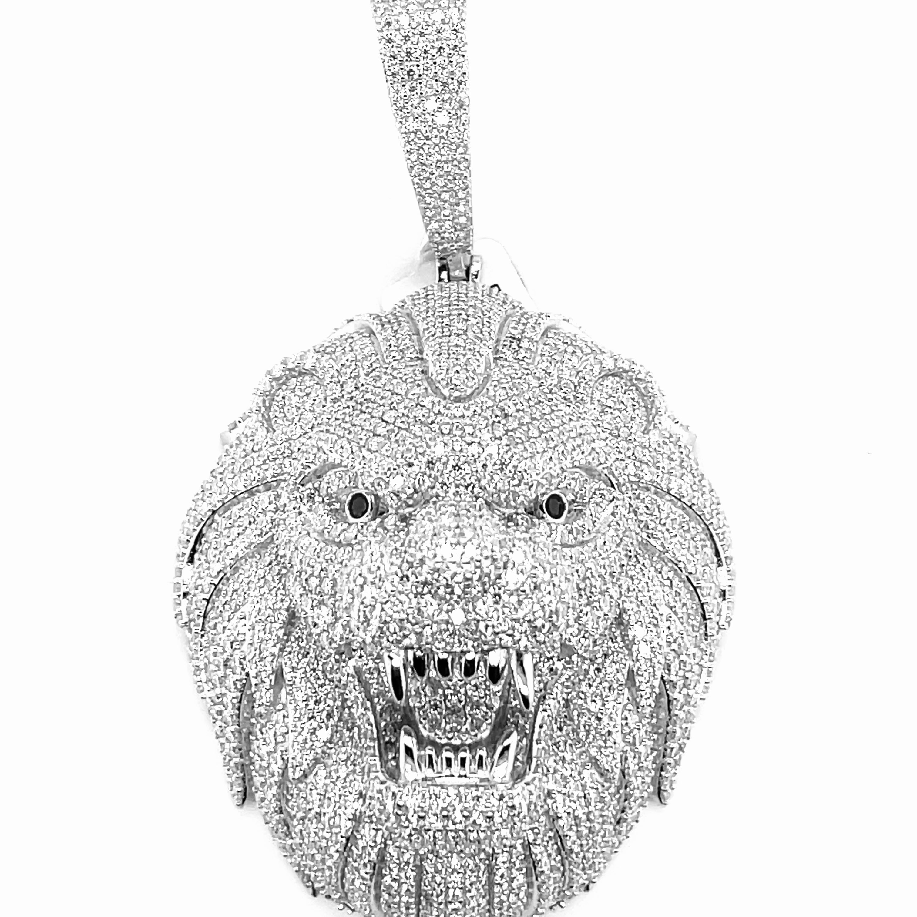 Silver Moissanite Roaring Lion Pendant