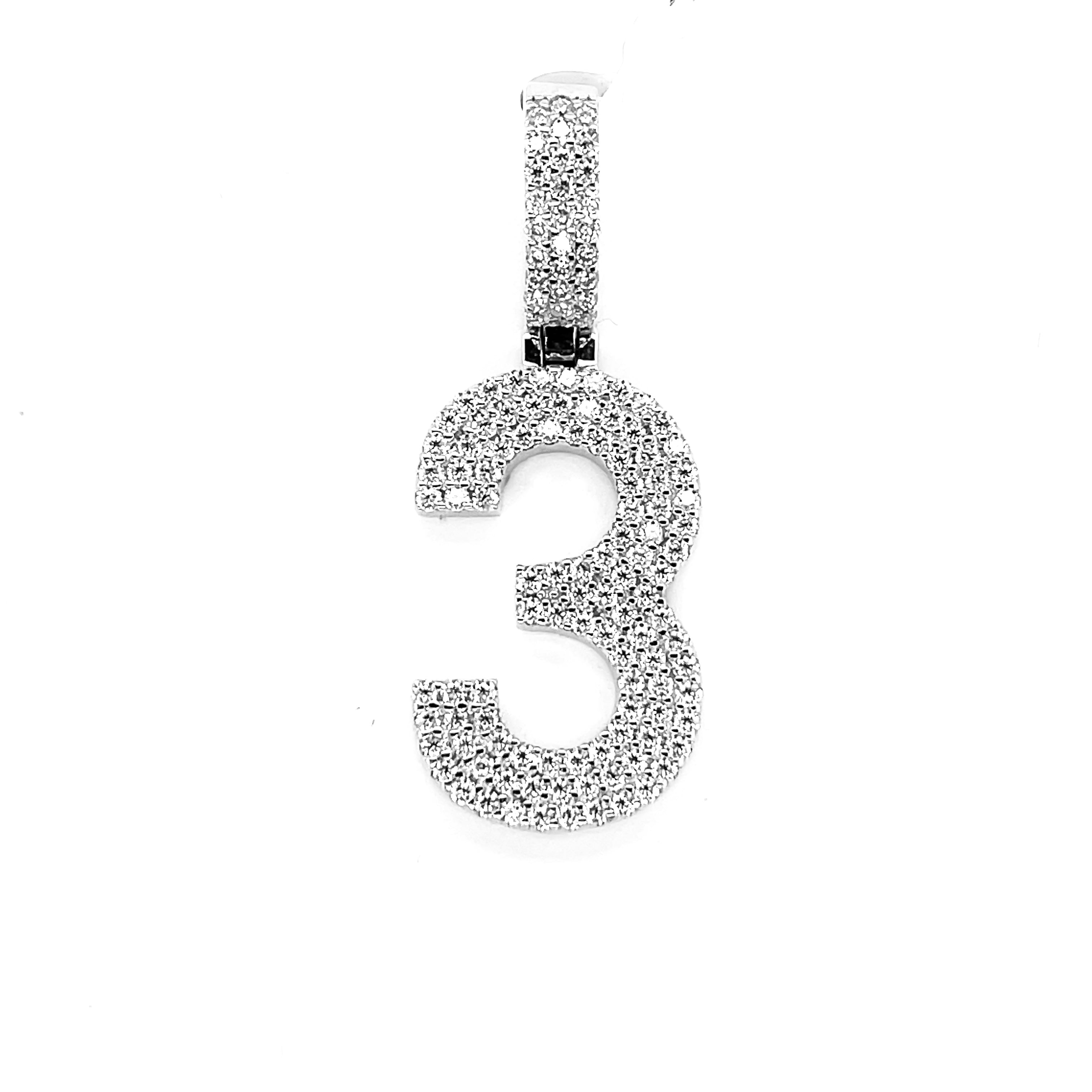 Silver Moissanite Number "3" Charm