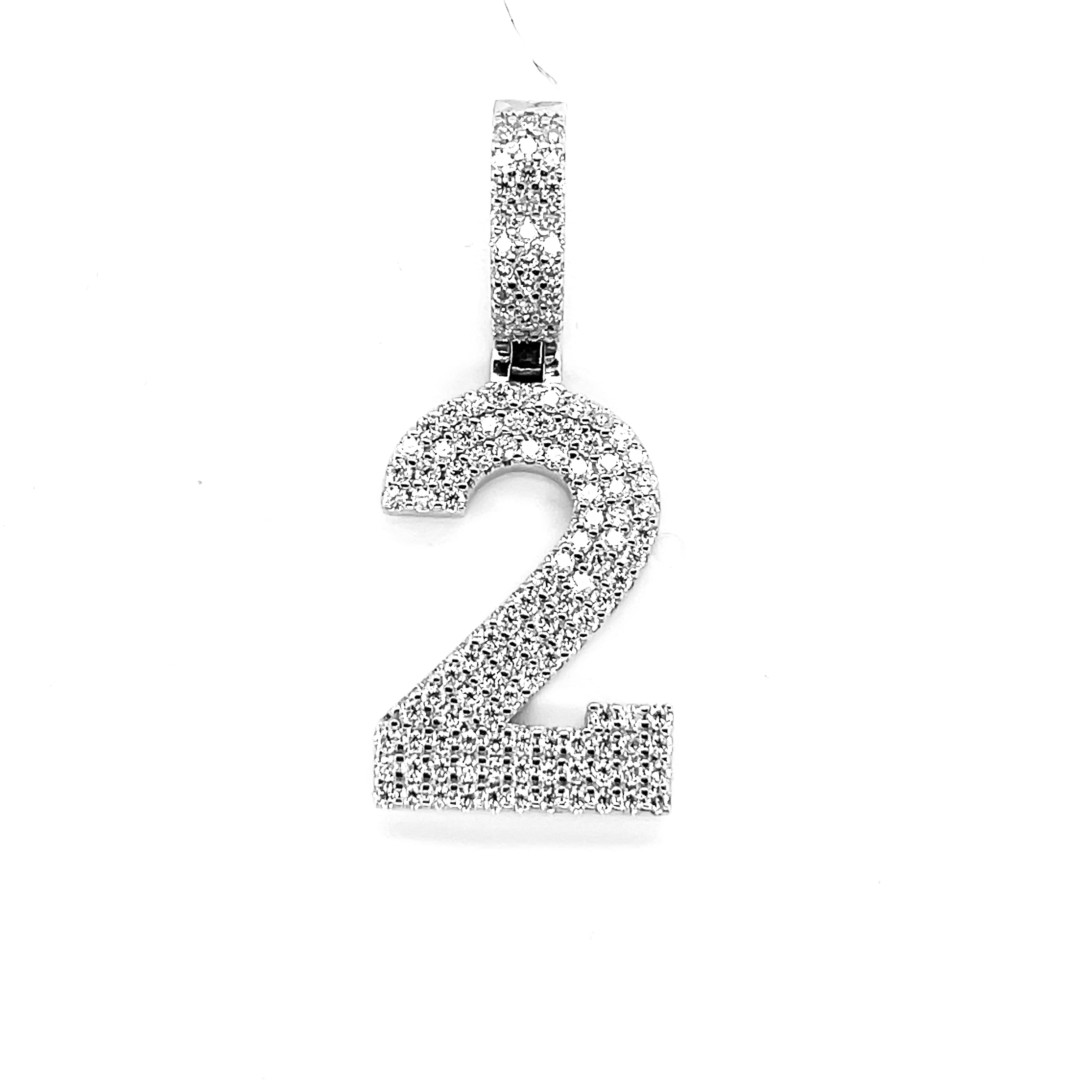 Silver Moissanite Number "2" Charm