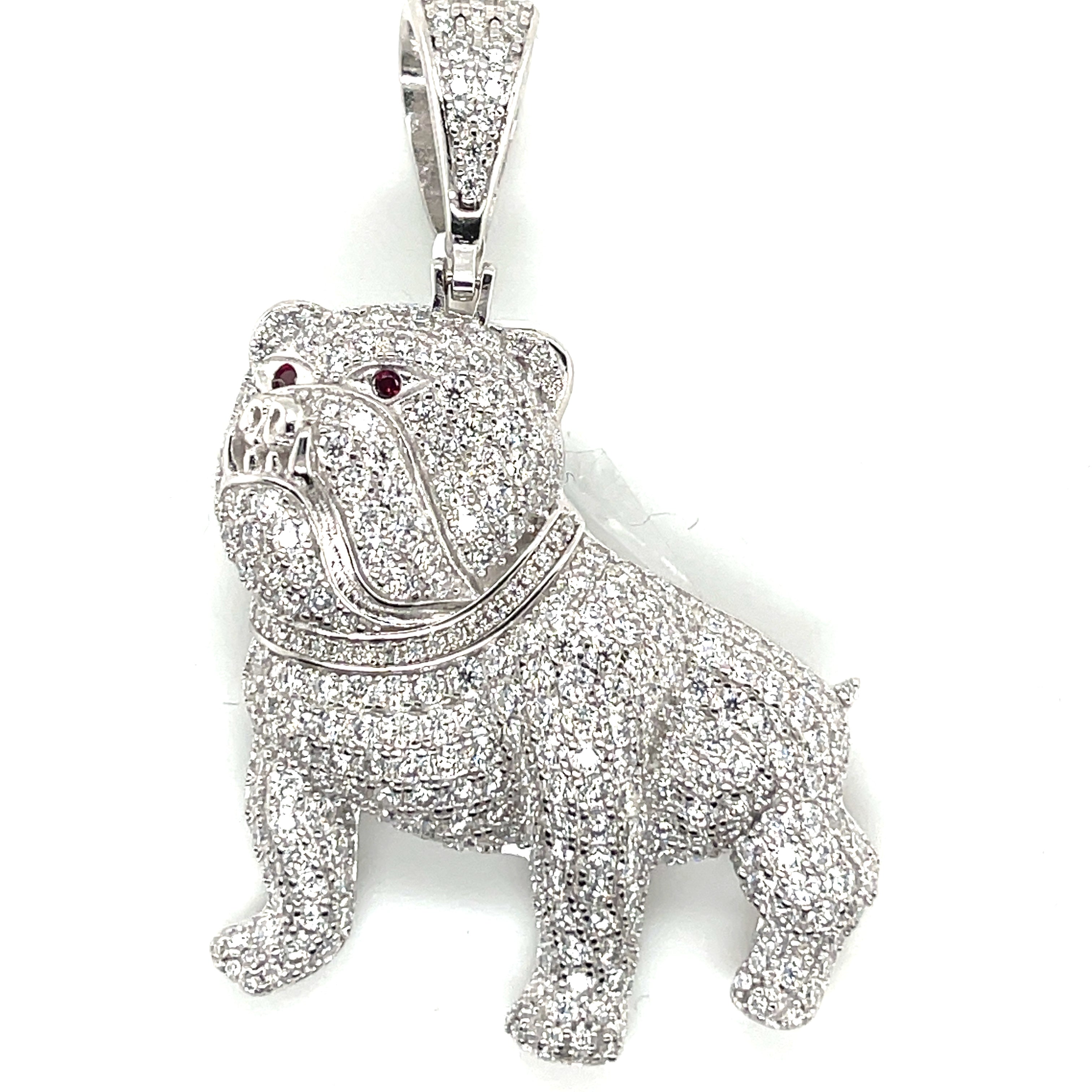 Silver Moissanite Bull Dog Pendant