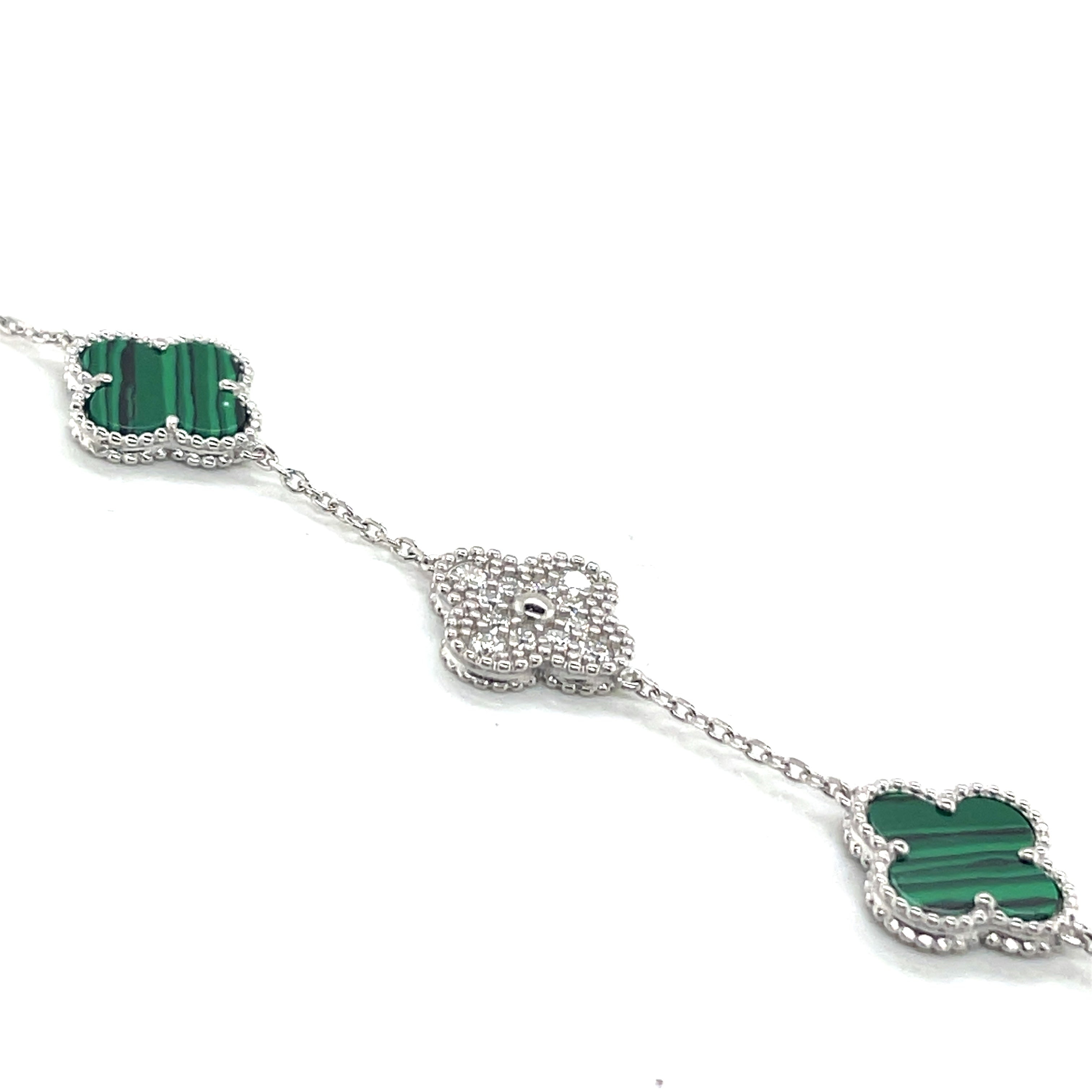 Silver Royal Green and Moissanite Clover Bracelet