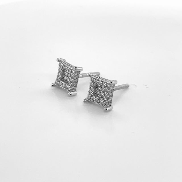 Square Silver and Moissanite Stud Earrings