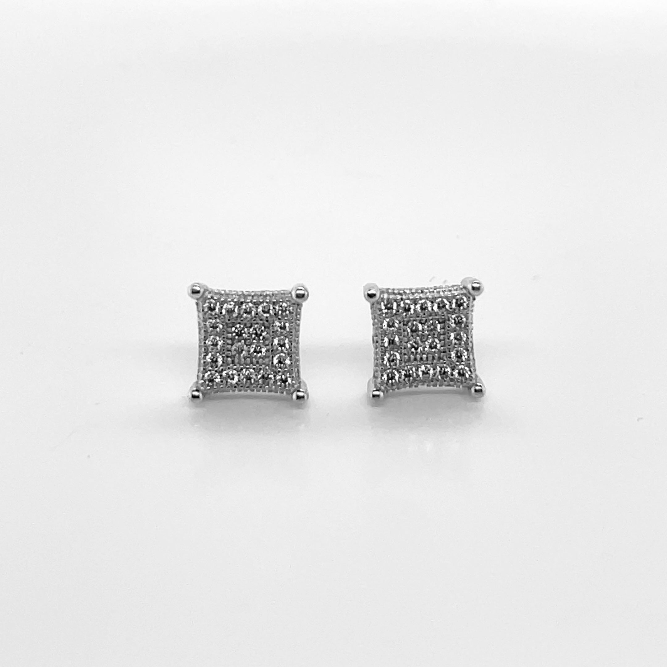 Square Silver and Moissanite Stud Earrings