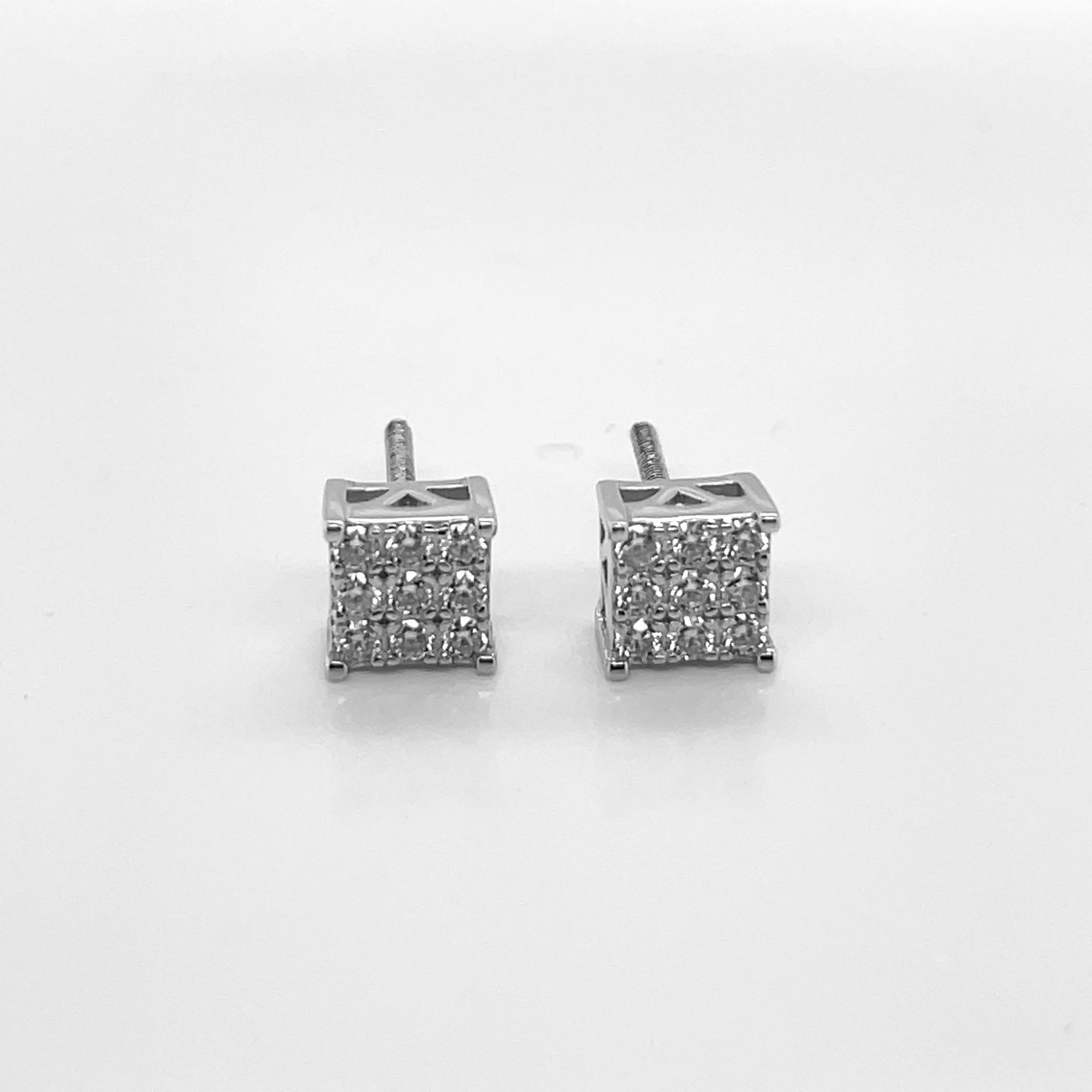 Square Silver and Moissanite Stud Earrings