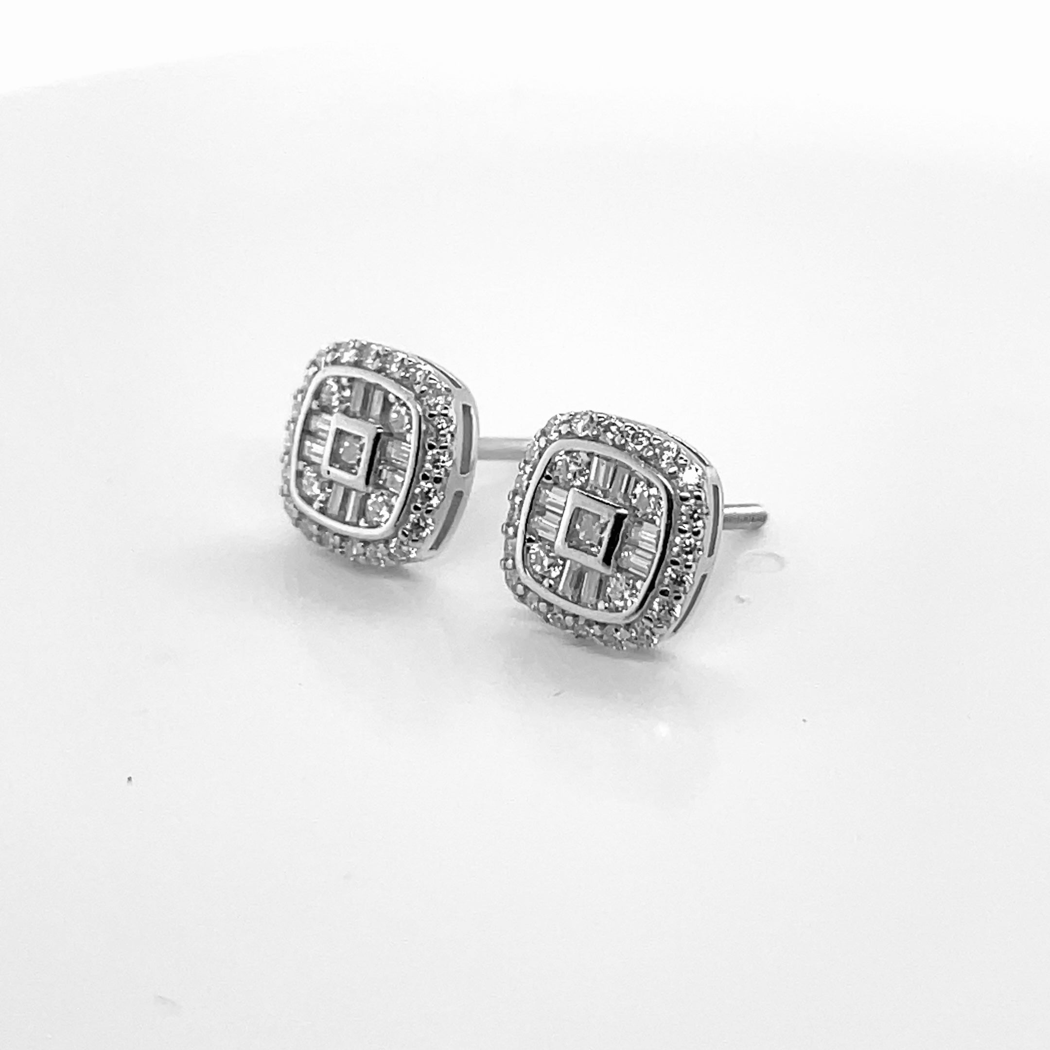 Square Silver and Moissanite Stud Earrings