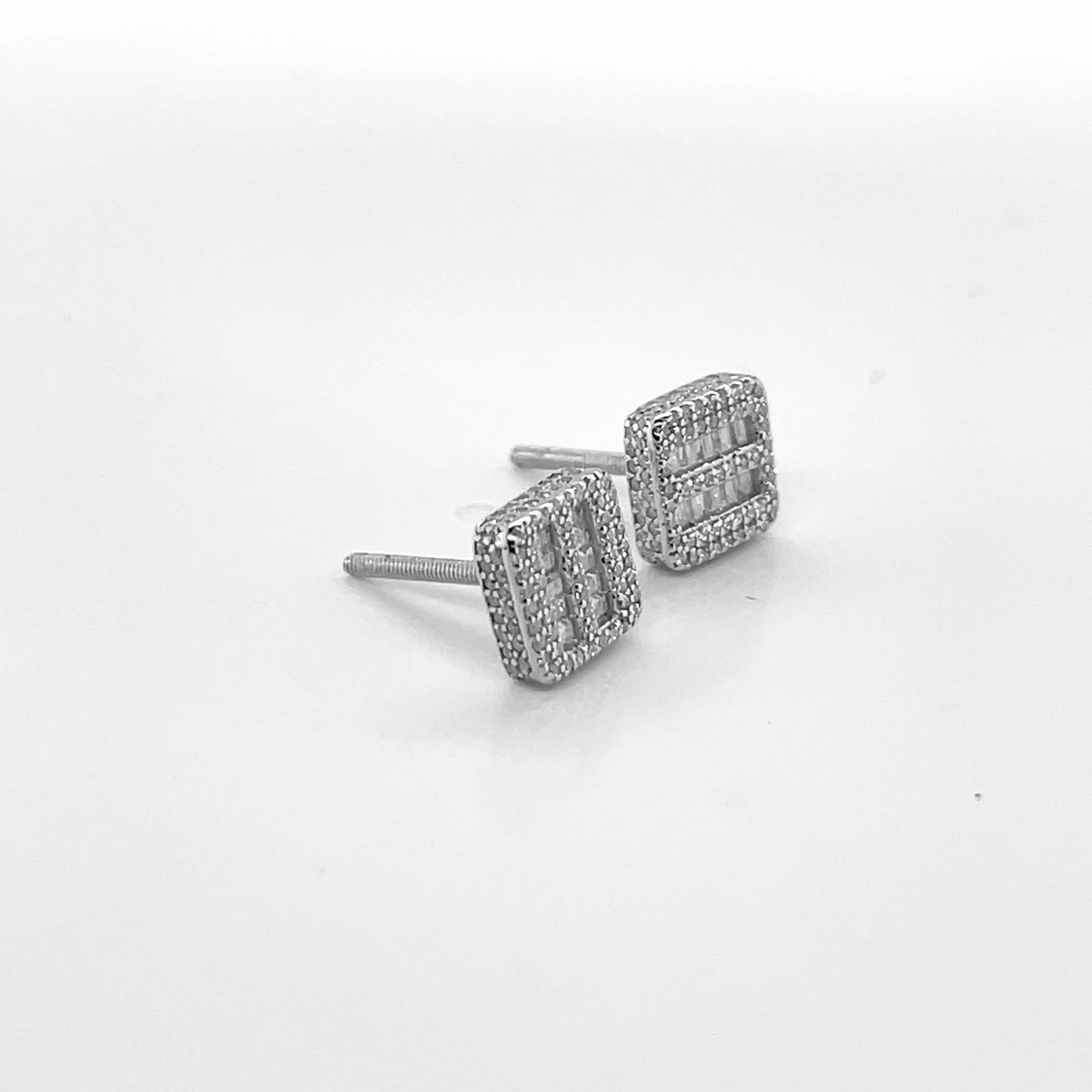 Square Silver and Moissanite Stud Earrings