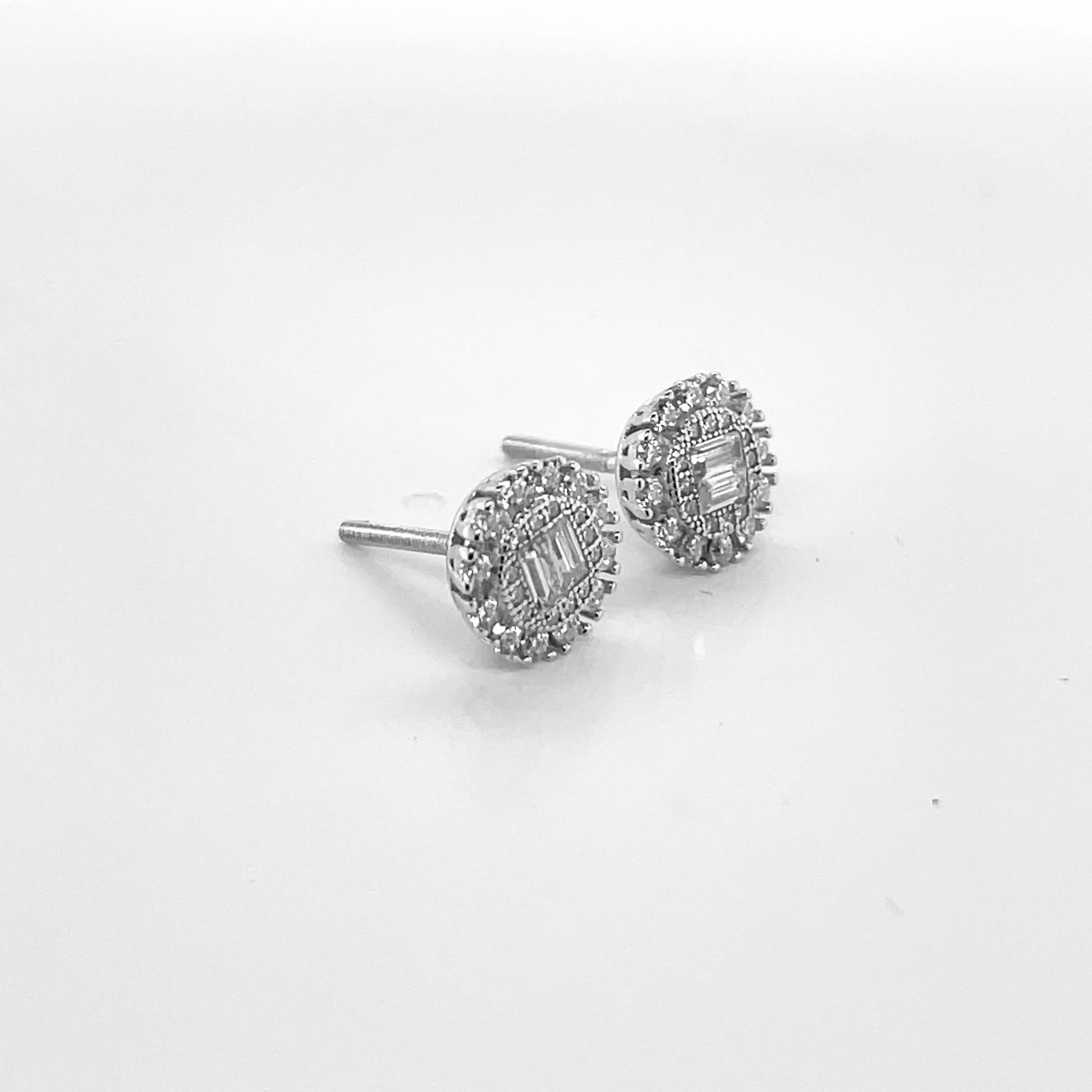 Round Silver and Moissanite Stud Earrings