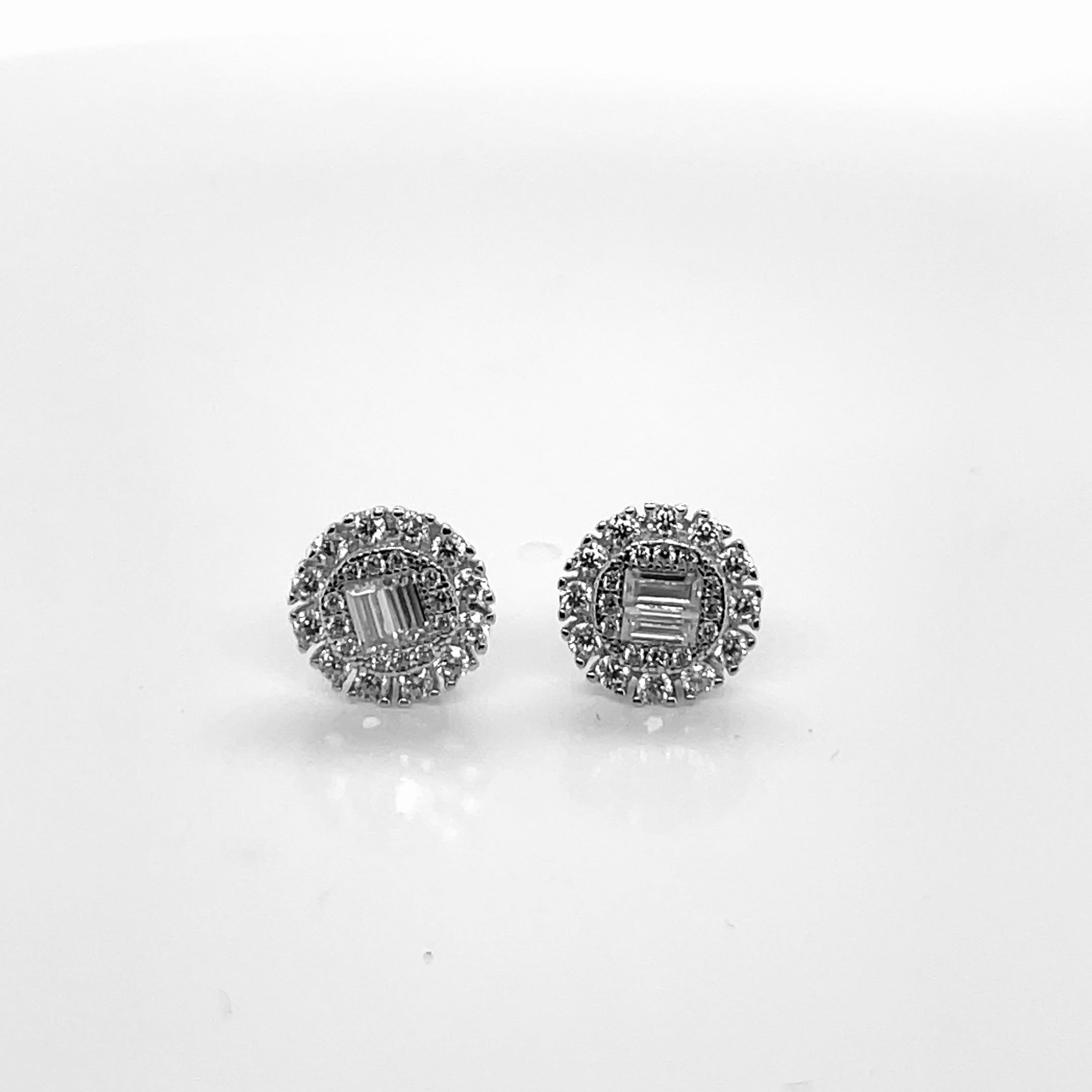 Round Silver and Moissanite Stud Earrings