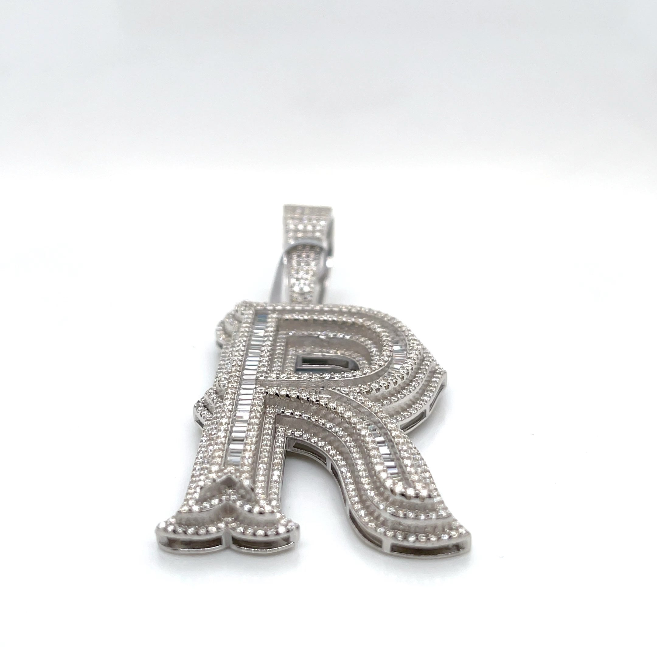 Silver Moissanite Letter "R" Charm