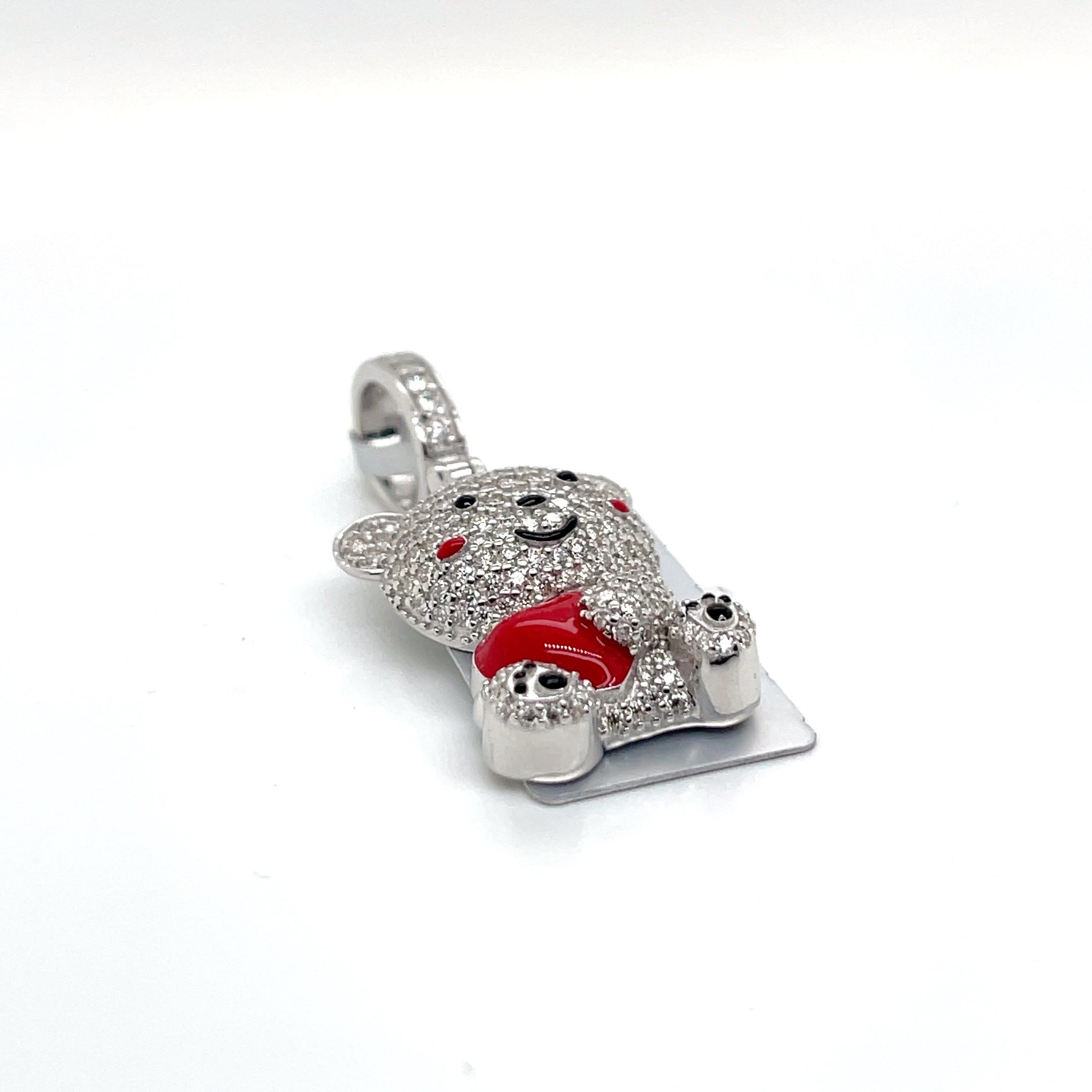 Silver Moissanite Teddy Bear Charm