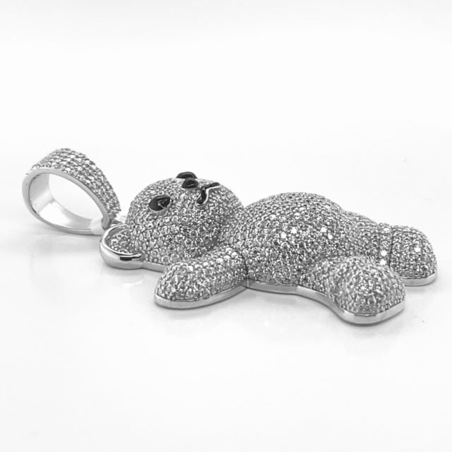 Silver Moissanite Teddy Bear Pendant